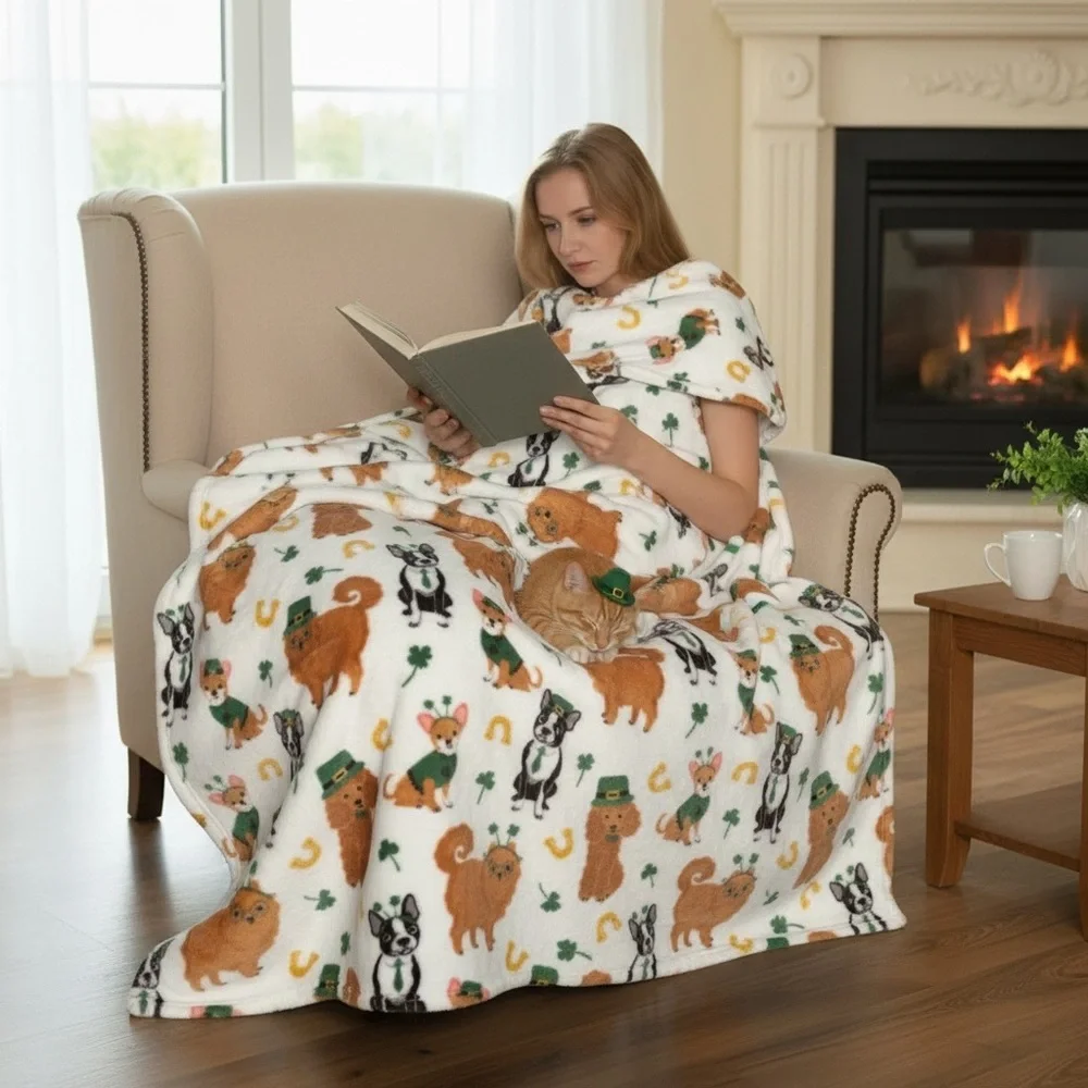 Isaac Mizrahi Playful Animal Print Throw - St. Paddy’s Day, White, Brown, Black